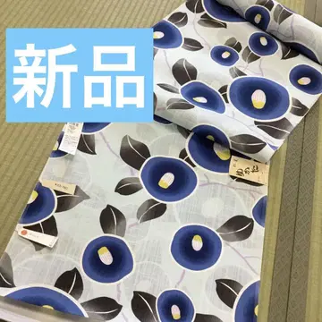 [새상품] 파란 꽃무늬 유카타 옷감 면 100% 일본제, 나팔꽃풍 하늘색