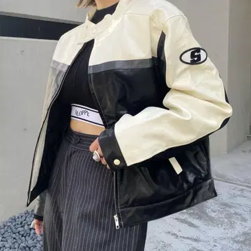 SLOPPY 화이트 & 블랙 가죽 자켓
