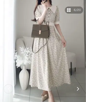 MILY BILET 레트로 걸리시 미니 꽃무늬 롱 원피스