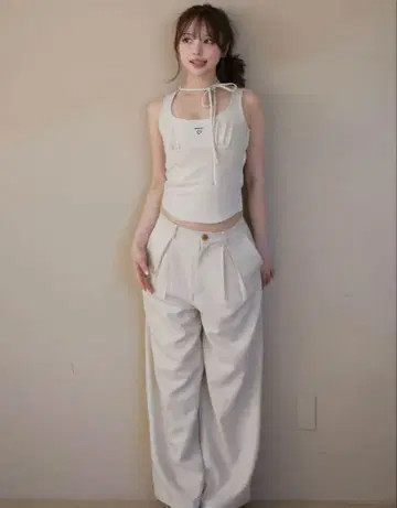 andmary Donna ribbon pants set up ivory