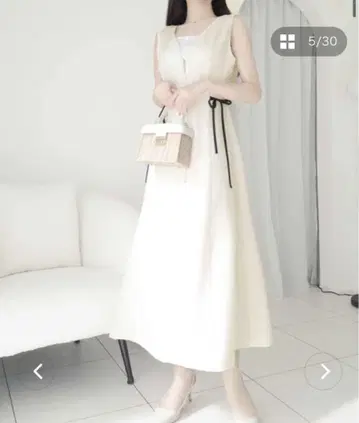 화이트 슬리브리스 롱 원피스
