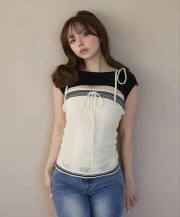 andmary Kitty cable knit tops ivory
