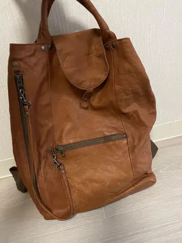 HIRAMEKI 가죽제 브라운 백팩