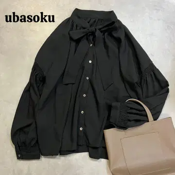 ubasoku 밴드 카라 보타이 소매 개더 블라우스