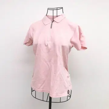 마리끌레르 피케 셔츠 M 핑크 골프 면 100% 하프 지퍼 로고
