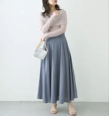 natural couture 면마 서큘러 하이웨스트 스커트 블루