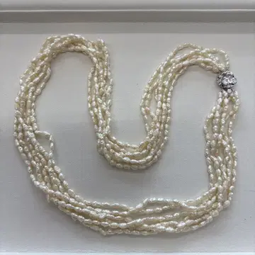 담수 펄 6연 목걸이 실버 금장 장식 길이 약 60cm 롱