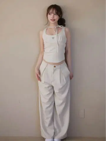 Donna ribbon pants set up ivory