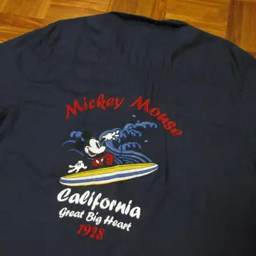 Disney 미키마우스 자수 레이온 알로하 셔츠 다크 네이비 네이비