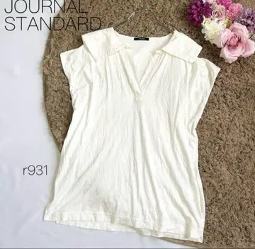 저널 스탠다드 면 린넨 반팔 티셔츠 V넥 카라 부착 일본제 화이트