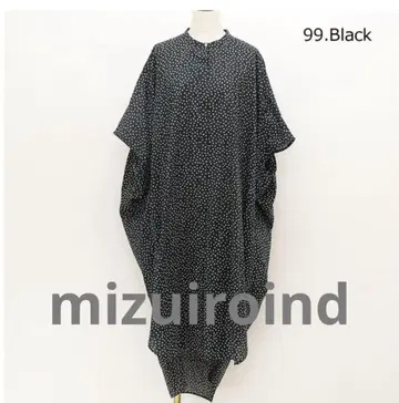 mizuiro ind 도트 백 개더 슬리브리스 원피스