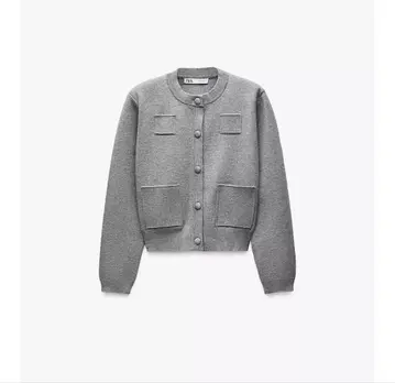 새상품 ZARA 플레인 니트 자켓 패딩 숄더 그레이 마 M