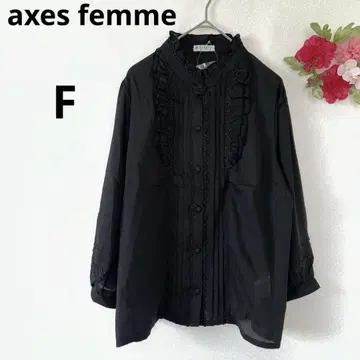 새상품 택 포함 엑시즈팜 블라우스 레이스 프릴 긴팔 블랙 검정