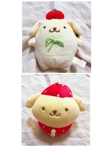 산리오 폼폼푸딩 딸기 마스코트 봉제 인형 세트