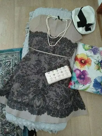 미사용 BCBG 원피스 저지 레이스 패턴 장식 프린트 핑크 베이지