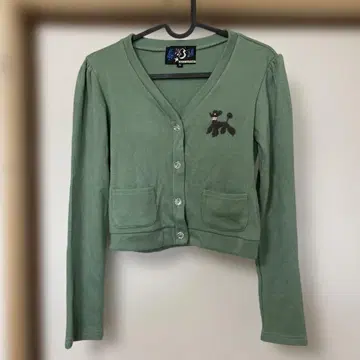 푸들 자수 그린 가디건