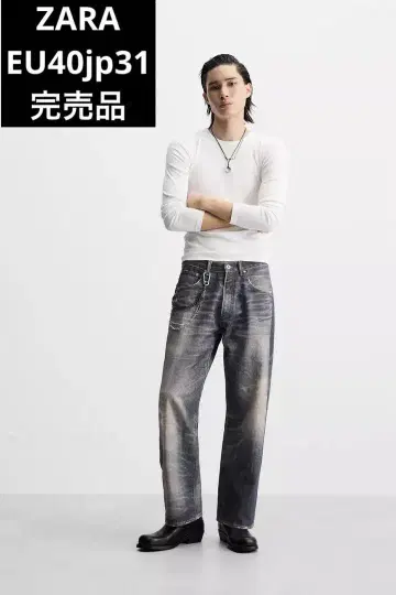 ZARA 자라 워시드 가공 프린트 배기 핏 청바지 EU40JP31