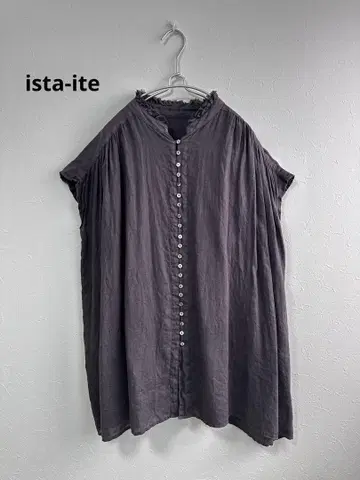 이스타일 린넨 블라우스 프렌치 슬리브 튜닉 반팔 내추럴