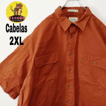USA 구제 의류 Cabelas 반팔 버튼 셔츠 2XL 오렌지