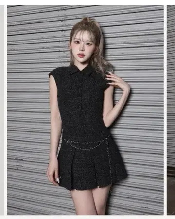 체인 벨트 트위드 미니 원피스