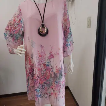 꽃무늬 쉬폰 튜닉 5부 소매