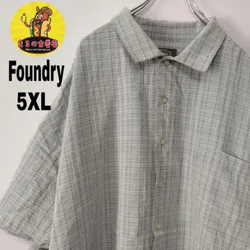 USA 구제 의류 FOUNDRY 반팔 버튼 셔츠 5XL 그린 화이트 체크