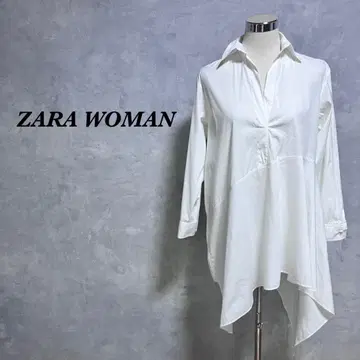 ZARA WOMAN 오픈 카라 셔츠 비대칭 화이트 M 4045