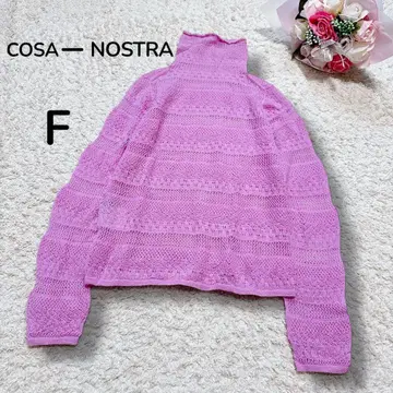 [ COSA NOSTRA ] 일본제 시스루 짜임 하이넥 니트 풀오버 핑크