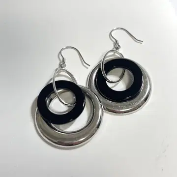 블랙 & 은색 이중 링 귀걸이 Silver 925 Italy 제작