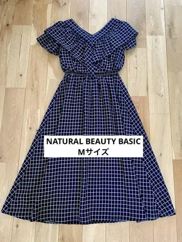 NATURAL BEAUTY BASIC 화이트 블랙 체크 무늬 원피스