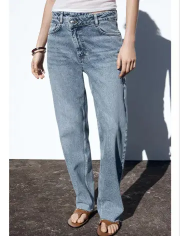 [ 새상품급 ] ZARA 청바지 스트레이트 하이웨스트 크로스 허리 38