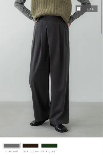 크루레 비대칭 투턱 팬츠 2 챠콜 그레이