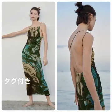 미사용 택 포함 ZARA 자라 롱 원피스 파워네트 올 패턴 아트 S