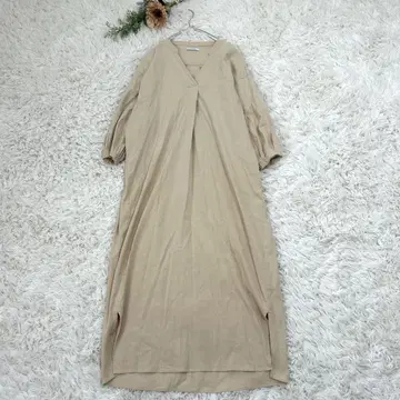 케유카 키넥 5부 소매 베이지 롱 셔츠 원피스 코튼 F