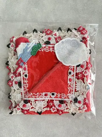 치카자와 레이스 손수건 돗코이 일본 레드 새상품 미사용