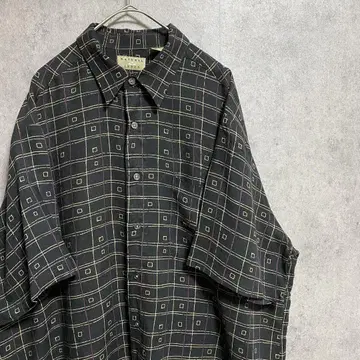 00년대 반팔 패턴 셔츠 남성용 L 레이온 블랙 구제 의류 개성파
