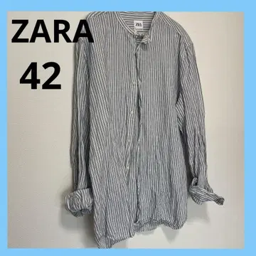 ZARA 자라 LL 42 사이즈 면 코튼 린넨 스트라이프 셔츠