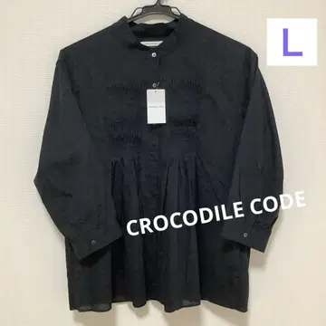 크로커다일 밴드 칼라 7부 소매 블라우스 블랙 L