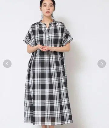체크 무늬 반팔 셔츠 원피스 롱