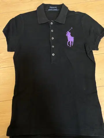 랄프 로렌 블랙 피케 셔츠 M 보라색 자수 skinny polo