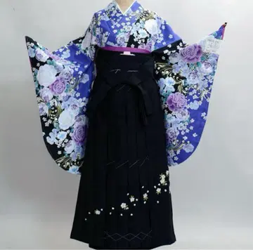 보라색과 블랙 꽃무늬 하카마 4점 세트 여성용 153cm~160cm