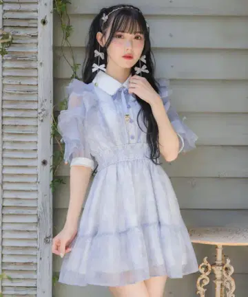 ROJITA 꽃무늬 반팔 미니 원피스 블루