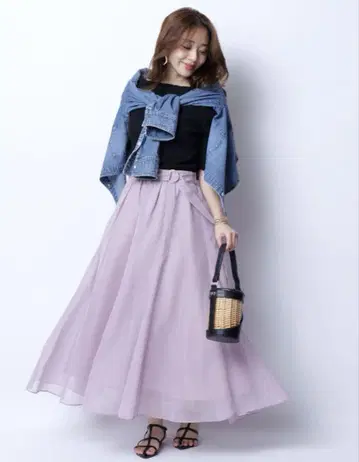 새상품 JUSGLITTY 린넨 라이크 시어 스커트 핑크