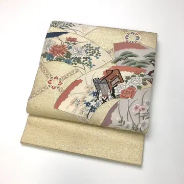 후쿠로 오비 종이에 그려진  화초 문양 금실 금색 KO-1432