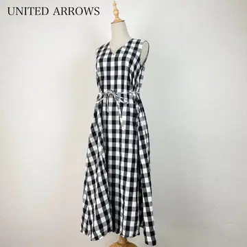 UNITED ARROWS 넥 벨트 롱 원피스 체크