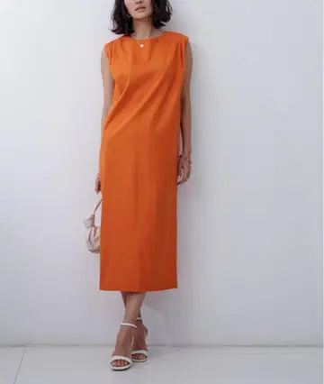 오렌지 슬리브리스 롱 원피스 L