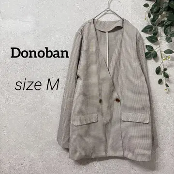 미품 Donoban 체크 무늬 더블 버튼 노카라 재킷 M 얇은 소재