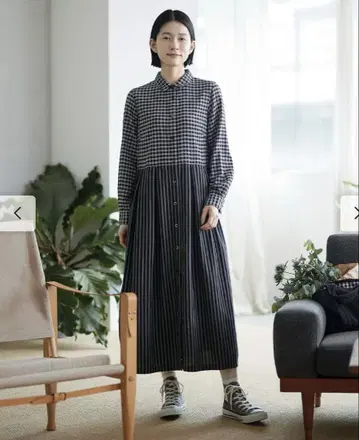 새상품 써니클라우드 깅엄 & 스트라이프 원피스 ₩7,590 [M]