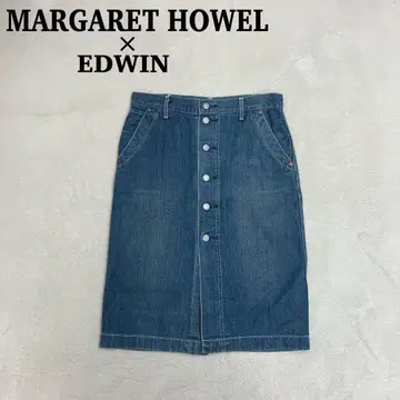 마가렛호웰 x 에드윈 데님 스커트 무릎 기장 블루 프론트 버튼