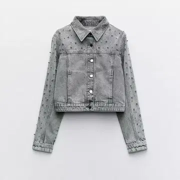 ZARA 모조 진주 데님 자켓